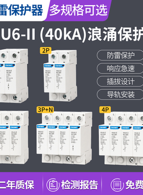 防雷浪涌保护器2P电源避雷器家用开关220v电涌模块4P40KA三相380v