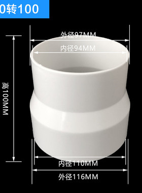 pvc变径接头大小头管道风机排风管转换口烟管变径圈150110 100 75