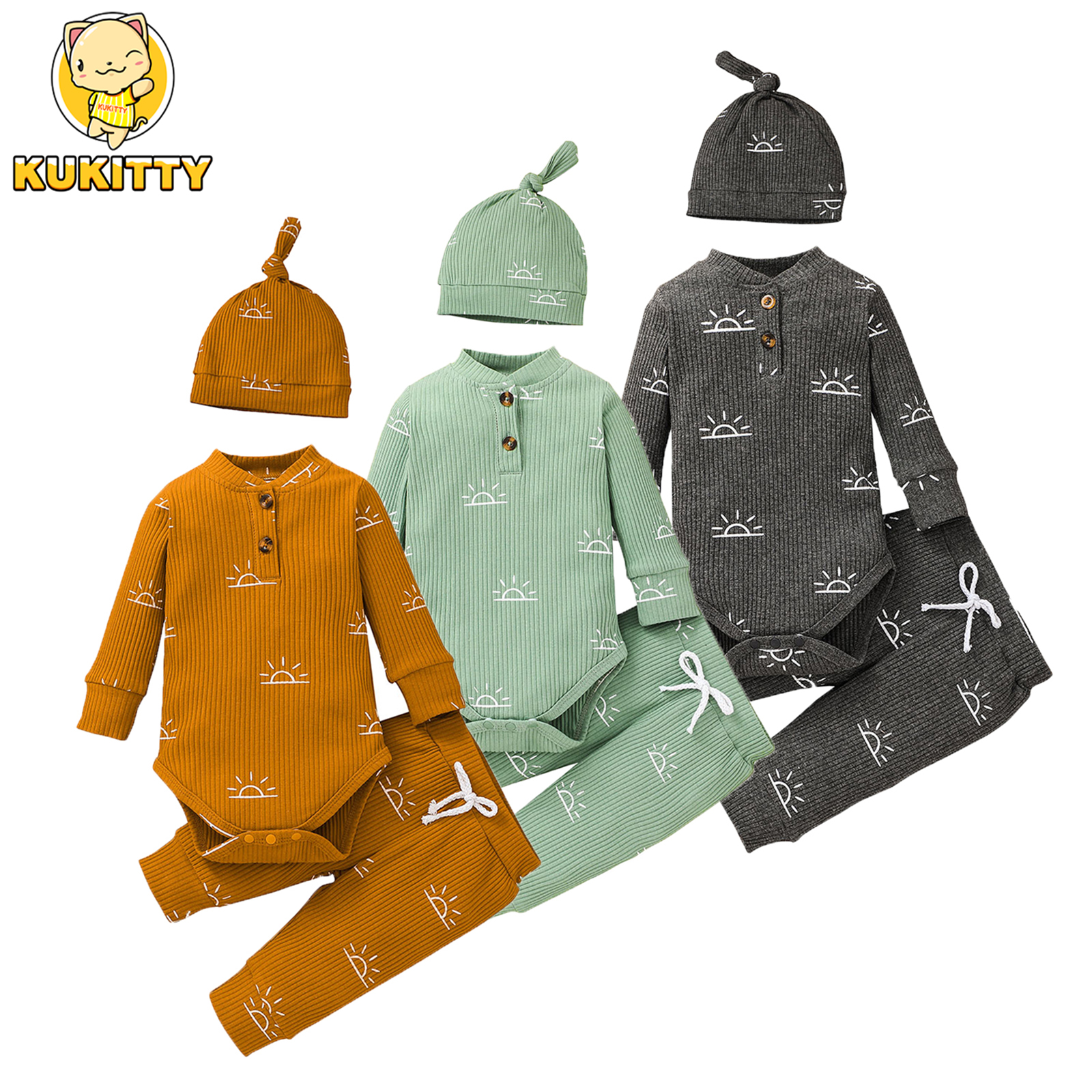 3PCS Baby Boy Clothes Set Spring Autumn Knitted V-neck Rompe