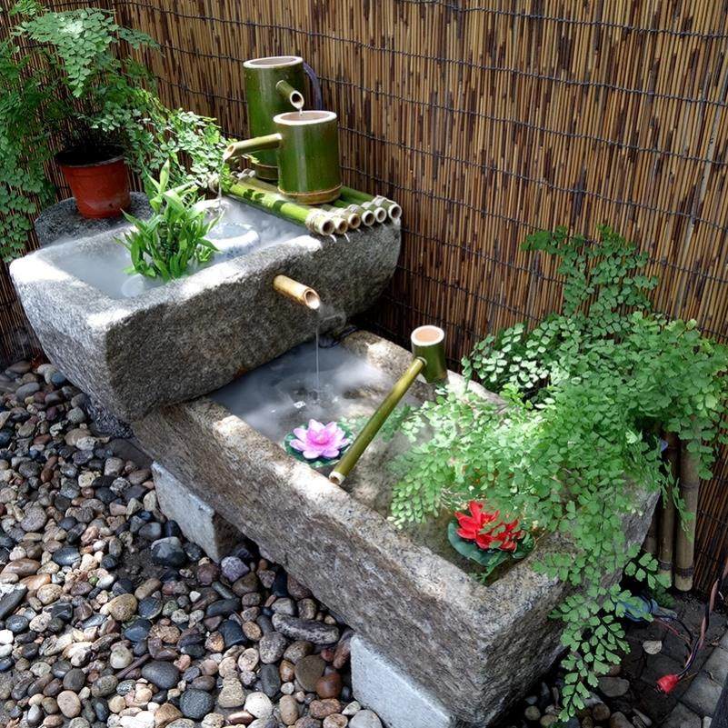 老石槽鱼缸阳台水景猪槽石石头花盆旧水槽庭院户外摆件流水组合