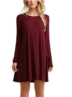 2021splicing solid color long-sleeved loose dress 16 colour