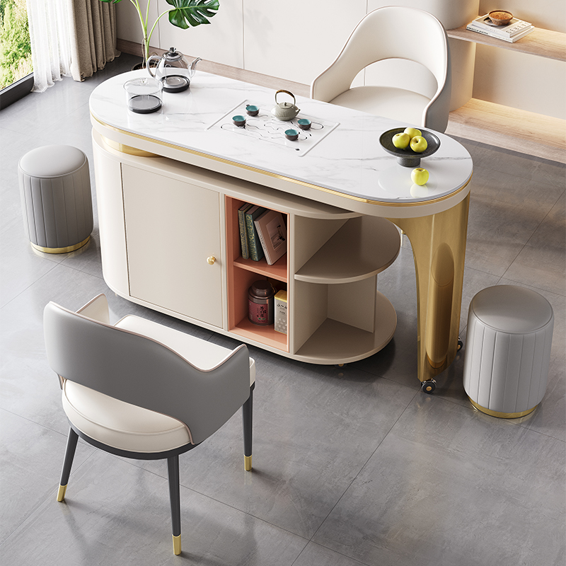 岩板茶桌椅组合可移动小茶台烧水壶一体轻奢现代简约伸缩家用茶车