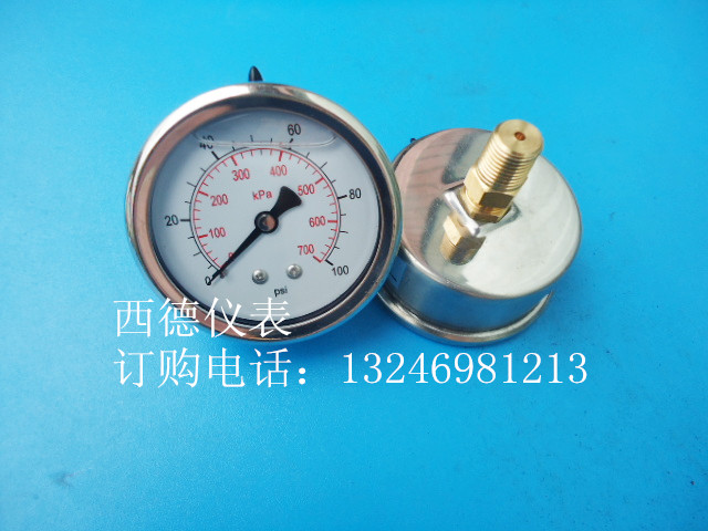60MM背接0~700KPA/100psi压力表，轴向气压表，轴向压力表，1/4牙