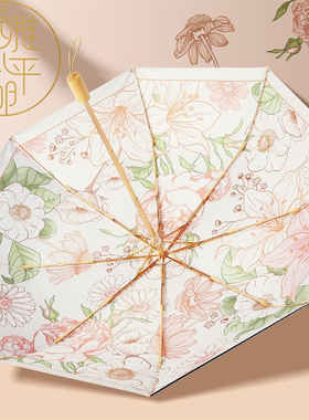 日本ZGP印花双层太阳伞女防晒防紫外线黑胶遮阳伞晴雨两用手动伞