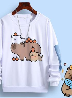 萌系卡皮巴拉水豚金毛修狗圆领卫衣宽松秋冬男女长袖t恤情侣装