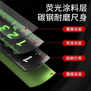 高档黑科技荧光进口卷尺5米7.5米10米加宽高精度加厚耐磨米尺盒尺