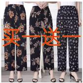 防蚊妈妈裤 夏季 松紧直筒老人花裤 奶奶裤 中老年冰丝女裤 宽松大码