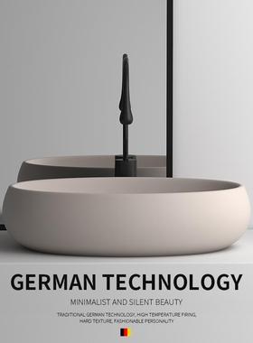 北欧卡其色莫兰迪绿色椭圆台上盆洗手盆家用陶瓷卫生间阳台洗脸盆