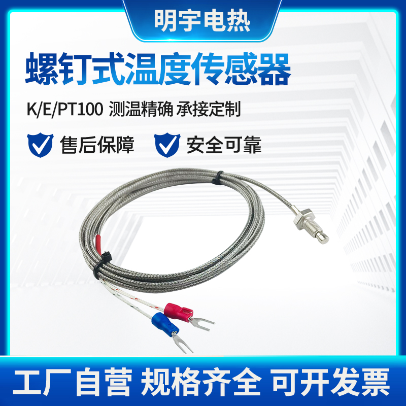 螺钉式热电偶M6M8螺纹温度传感器K型E型PT100测温线仪表感温探头