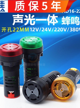 一佳AD16-22SM声光led闪光蜂鸣器带灯报警12VDC伏24V讯响警报220V