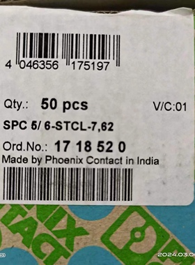 询价菲尼克斯原装订货号1718520PCB插拔式连接器SPC5/6-STCL-7.62