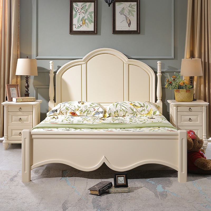 美式实木床1.8米双人床美式乡村1.5米床核桃木田园风格主卧白色床