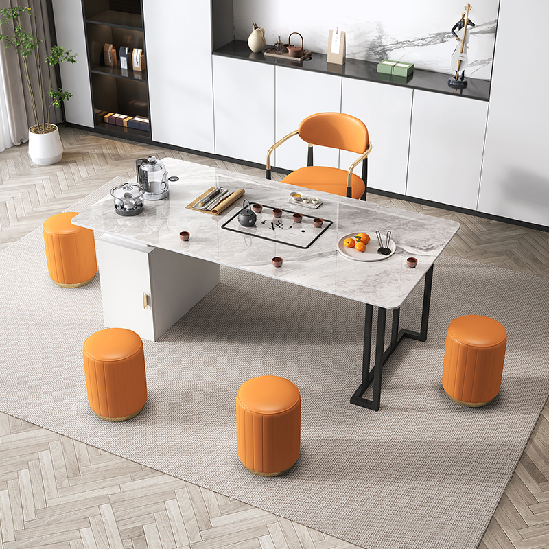 轻奢功夫茶几岩板茶桌椅组合现代简约办公室小茶台烧水壶一体