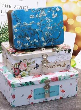 家用小型防盗带锁的保险盒子箱柜马口铁皮盒子贵重物品保管收纳盒