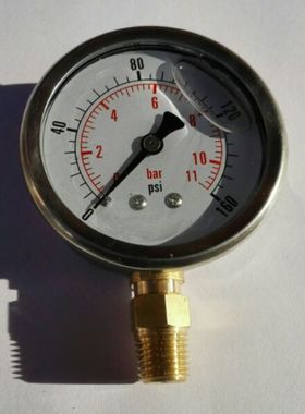 外壳背后63mm不锈钢耐震压力表，压力11bar/160psi螺纹1/4npt径向