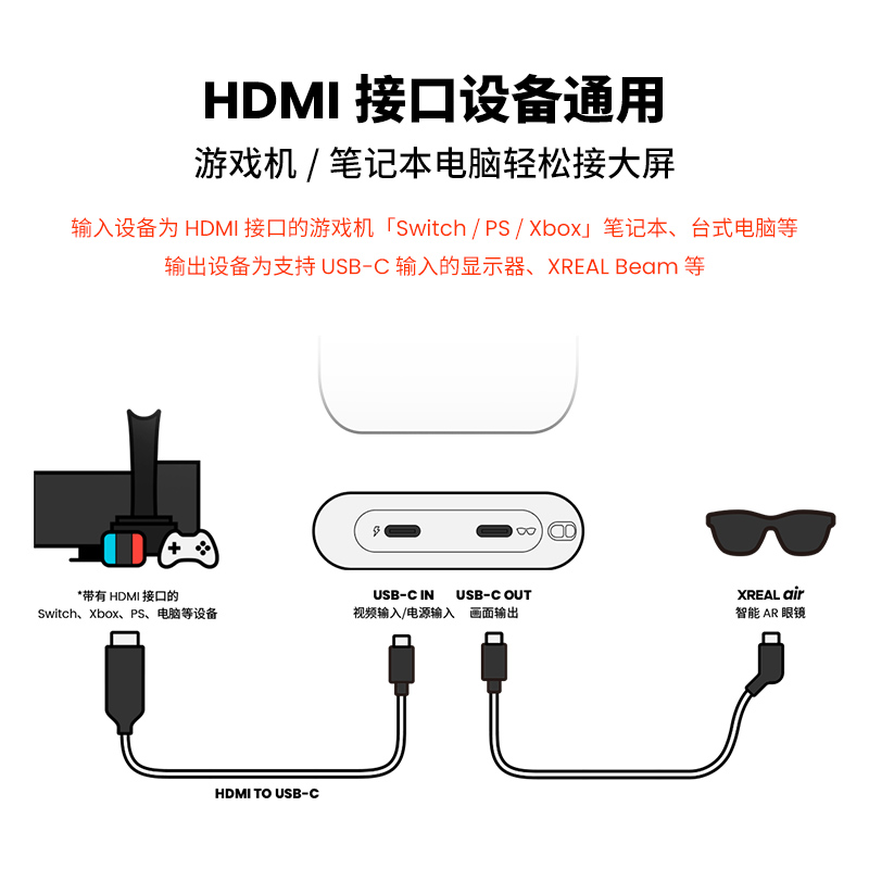 XREAL HDMI to C高清视频转接线 支持DP HDMI设备通用 轻松接大屏