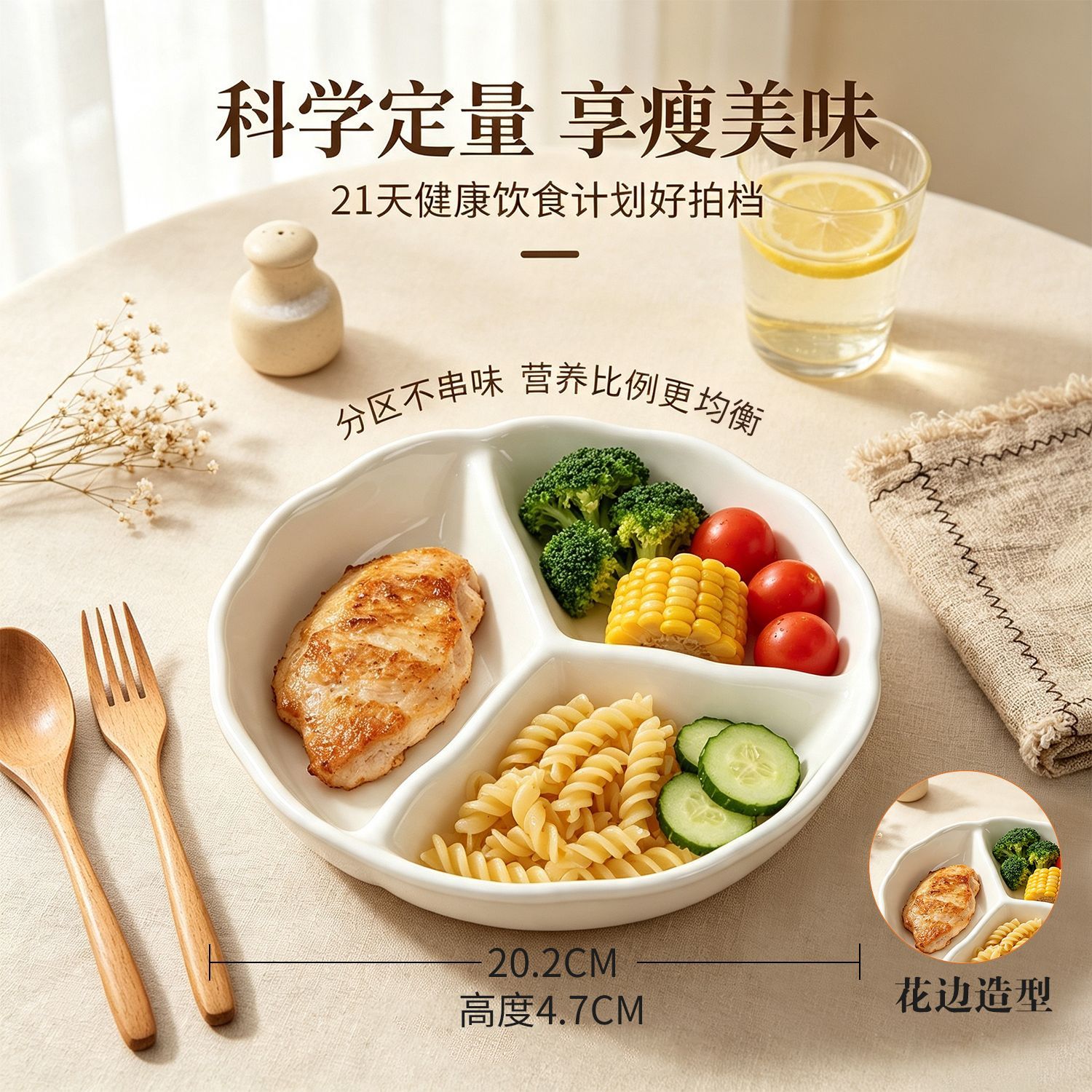 陶瓷分格餐盘大人减肥专用211加深三格饭盒定量分隔碗减脂餐家用