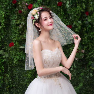 新娘头纱2020新款 两层网状简约森系婚纱礼服配饰影楼拍照旅拍