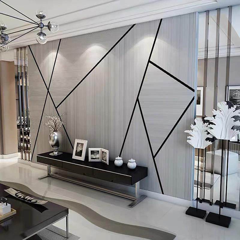电视背景墙壁纸简约现代墙纸几何线条客厅3d立体影视墙布贴画自粘