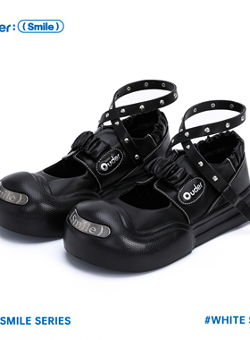 Ouder smiler黑天鹅玛丽珍女开口笑大头鞋丑萌厚底增高黑色小皮鞋