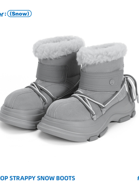 Ouder 雪地靴女冬季厚底增高保暖大头鞋绑带防水防滑羊毛一体靴子