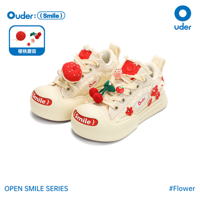 Oudersmiler开口笑小红花帆布鞋