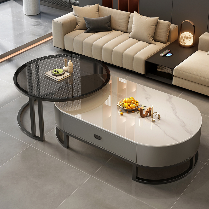 岩板茶几客厅家用轻奢现代简约2025新款椭圆形高级感小户型茶桌