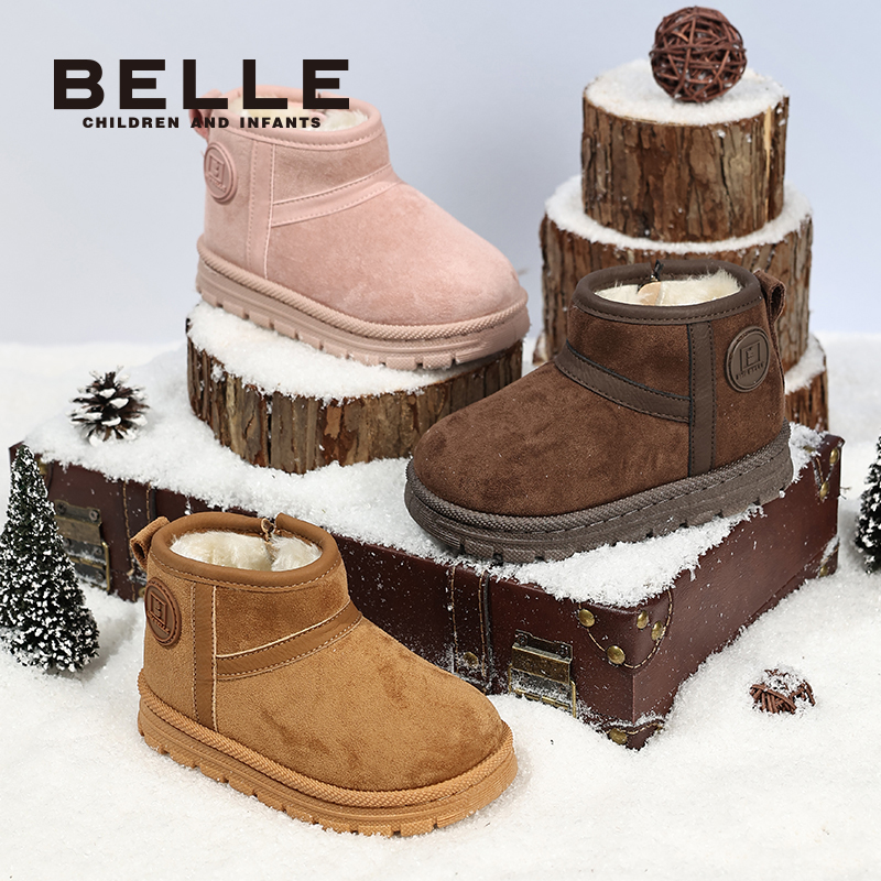 百丽童鞋25冬新款男女童复古经典雪地靴加绒保暖棉靴短靴儿童靴子