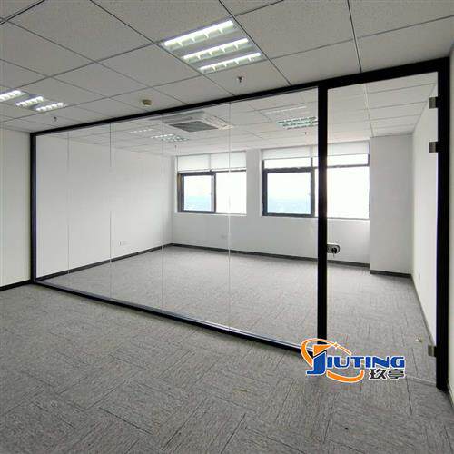 杭州办公室玻璃隔断墙铝合金高隔间双层带百叶屏风成品钢化磨砂墙