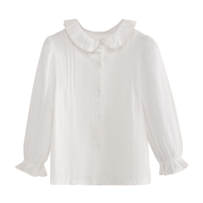 UCNOO与虫儿童衬衫25春秋季新款女童荷叶边大翻领衬衣纯色打底衫