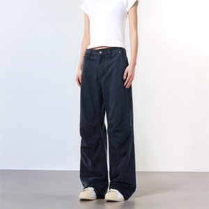2025美式复古打褶垂感cleanfit牛仔裤男女新款宽松直筒工装休闲裤图片