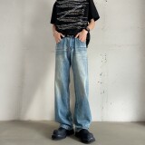 潮牌春夏季新款美式复古水洗做旧牛仔裤男女宽松直筒阔腿休闲长裤，男装牛仔裤，电商A306-2