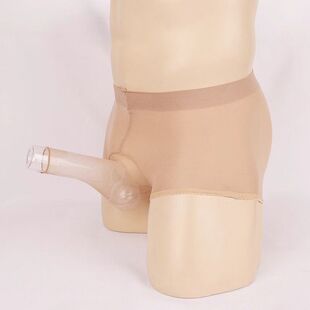 穆酩丝袜内裤男超薄全透明带性感平角裤天鹅绒包芯丝 肉色(开口)