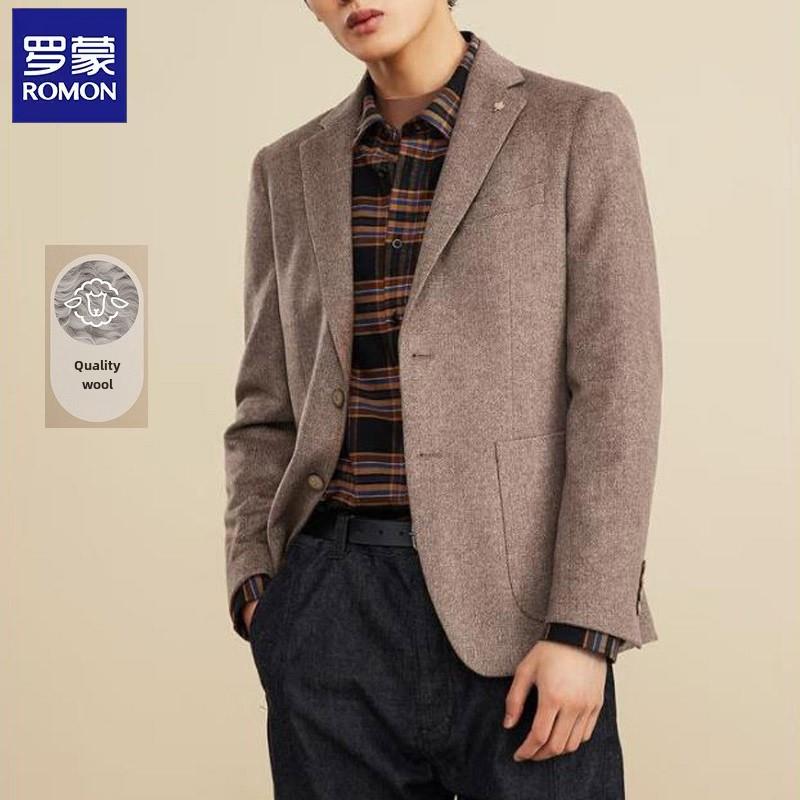 罗蒙男士羊毛休闲西装外套男2025秋季新款时尚简约百搭西服上衣
