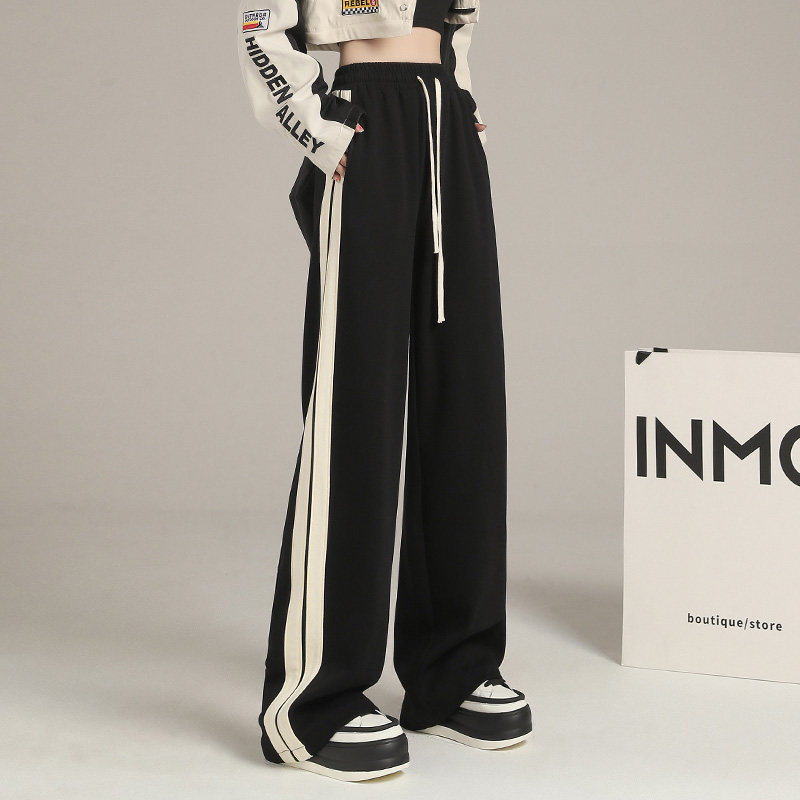 黑色运动裤女春秋2024新款休闲卫裤秋冬裤子加绒直筒裤显瘦阔腿裤