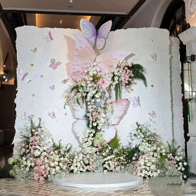油画花园风蝴蝶书本造型婚礼订婚宴布置装饰全套高级套背景墙kt板图片