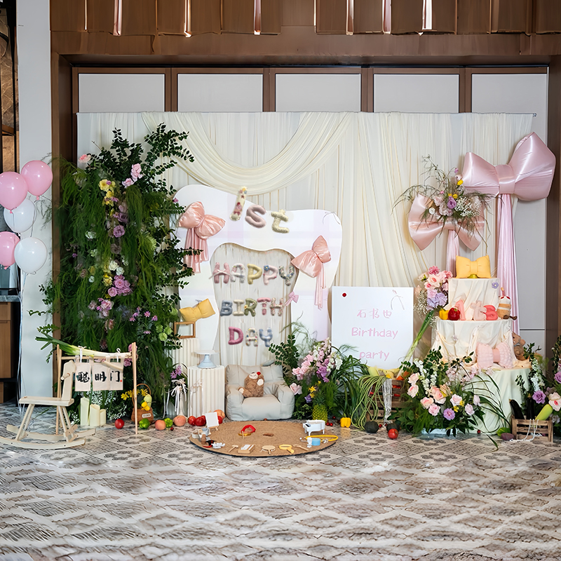 韩系ins1周岁生日布置场景装饰背景墙男宝宝女孩KT板儿童森系百天