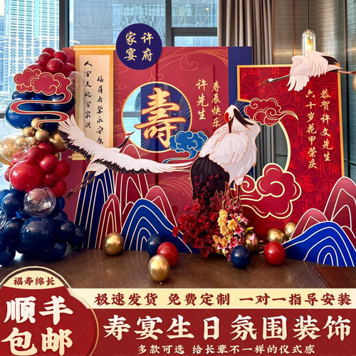 老年人60岁寿宴场景布置生日装饰80八十大寿祝寿星农村背景墙kt板