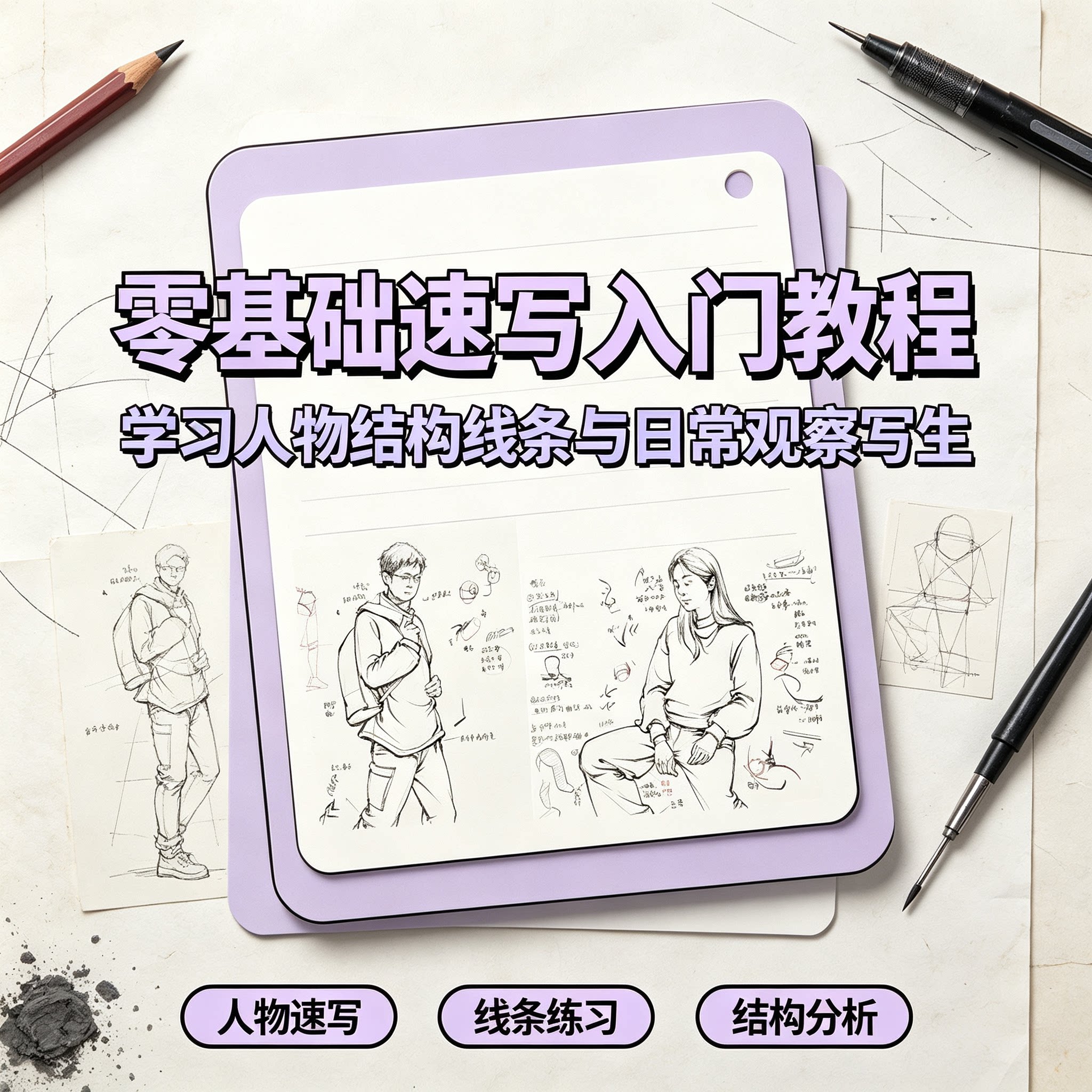 新手零基础学人物速写教程结构分析线条练习观察写生手绘入门教学