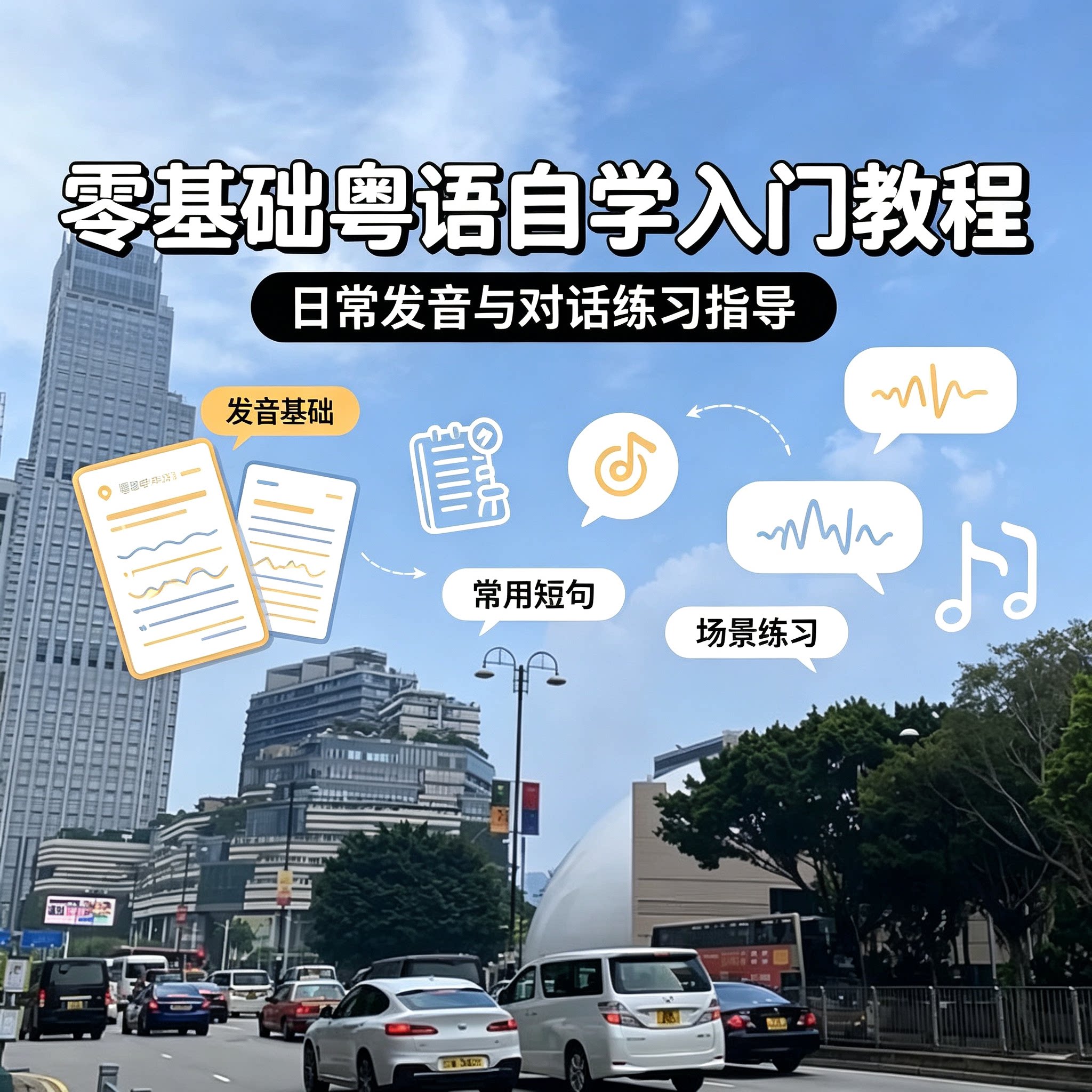 粤语零基础自学教程声母韵母发音打磨常用短句生活场景对话提升集