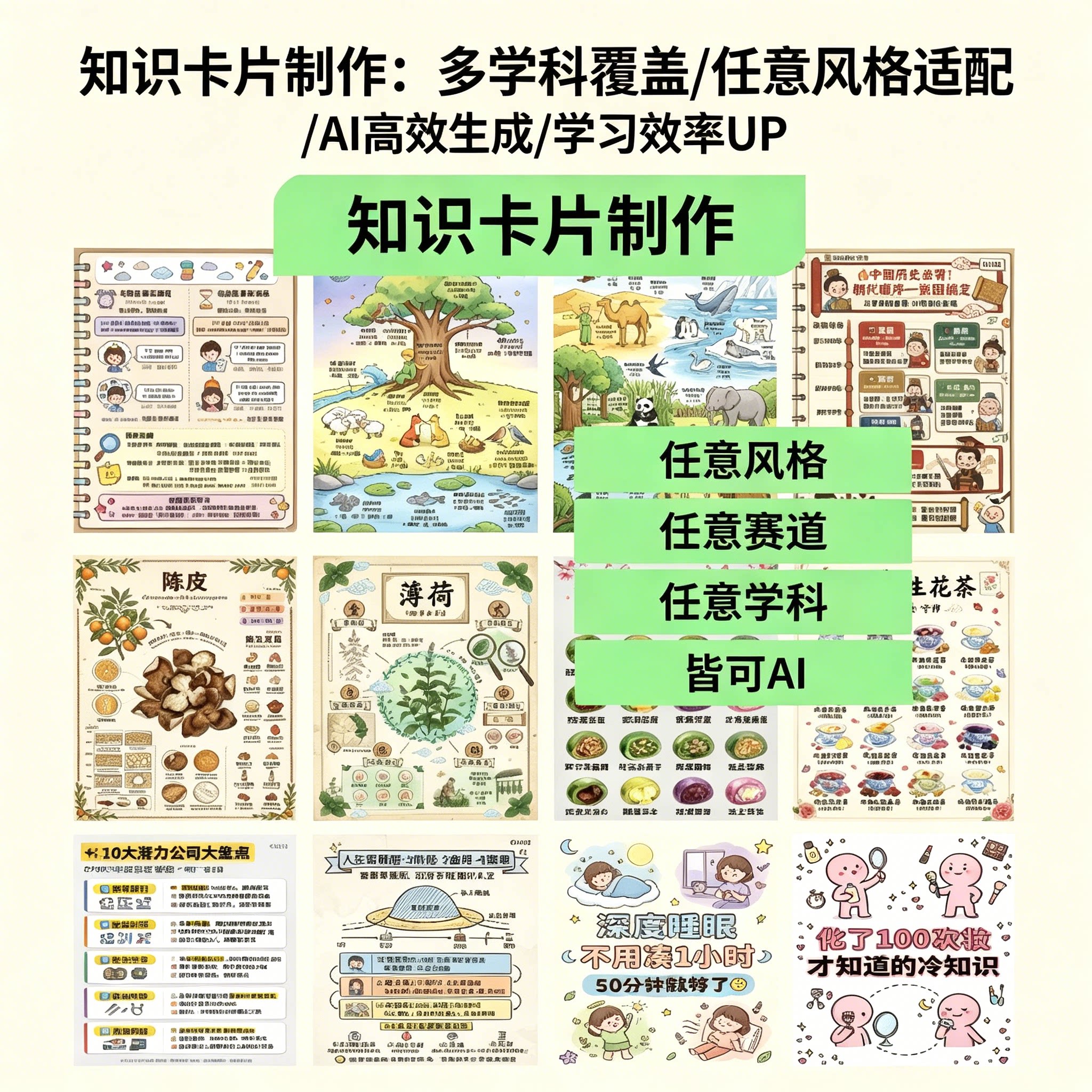 AI知识卡片制作课程全学科手绘笔记学习卡片设计实操素材教程