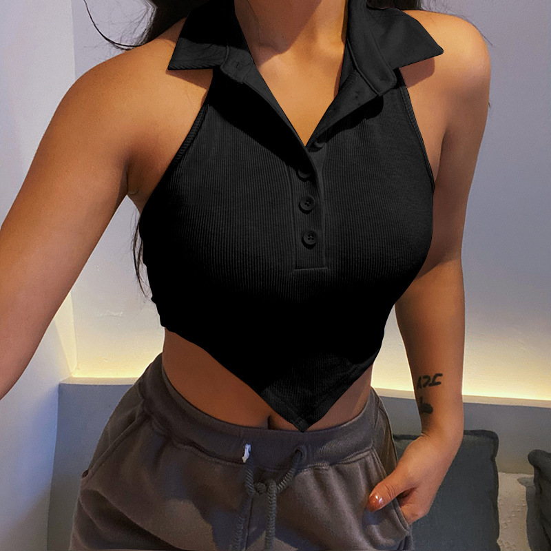 2022 Summer  Shirt T-shirt Women Crop Top Halter Basic Tee S