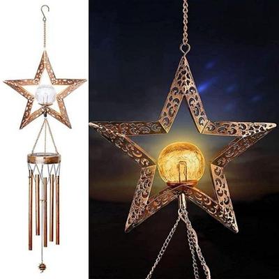 Solar Wind Chimes For Outside,Star Crackle Glass Ball Wind C
