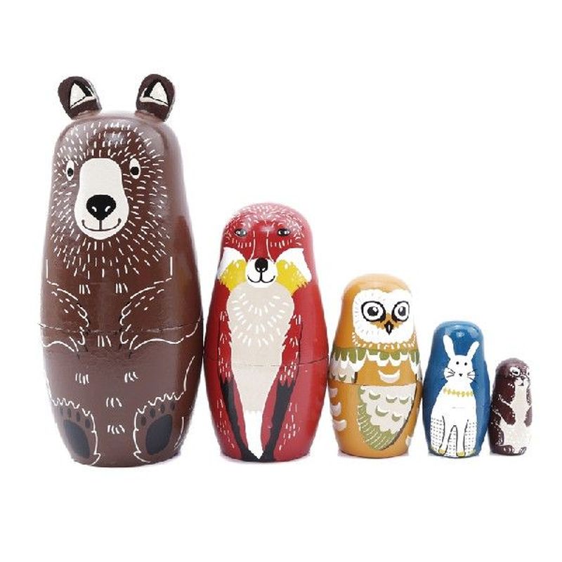 1 Set Wooden Bear Owl Rabbit Pattern Matryoshka Dolls Cute