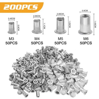 200pcs M3 M4 M5 M6 Zinc Plated Rivetnuts Blind Set Nutserts