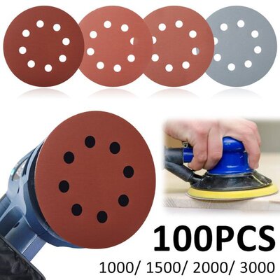 100Pcs 125mm 5In Sandpaper 1000-3000Grit Round Shape Sanding
