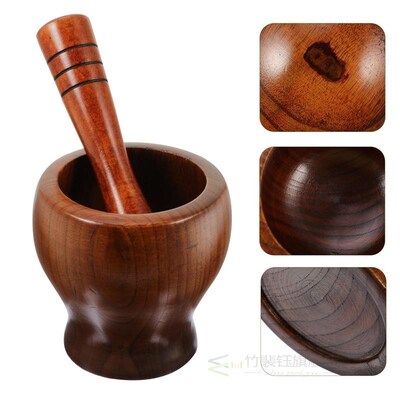 1 Set Wooden Garlic Mortar and Pestle Garlic Grinders Kitche