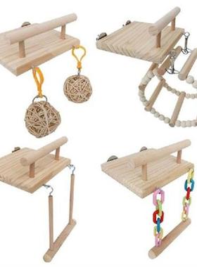 Wooden Bird Perches Cage Toys Hamster Play Gym Stand with