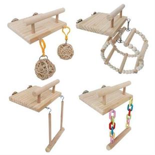 Wooden Bird Perches Cage Toys Hamster Play Gym Stand with