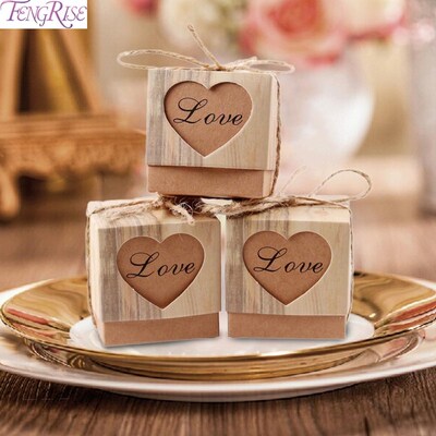 FENGRISE 50PCS Wedding Favor Boxes For Guests Kraft Box With